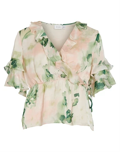 Vila - VIMolina 2/4 Flounce Wrap Bluse - Birch/Molina